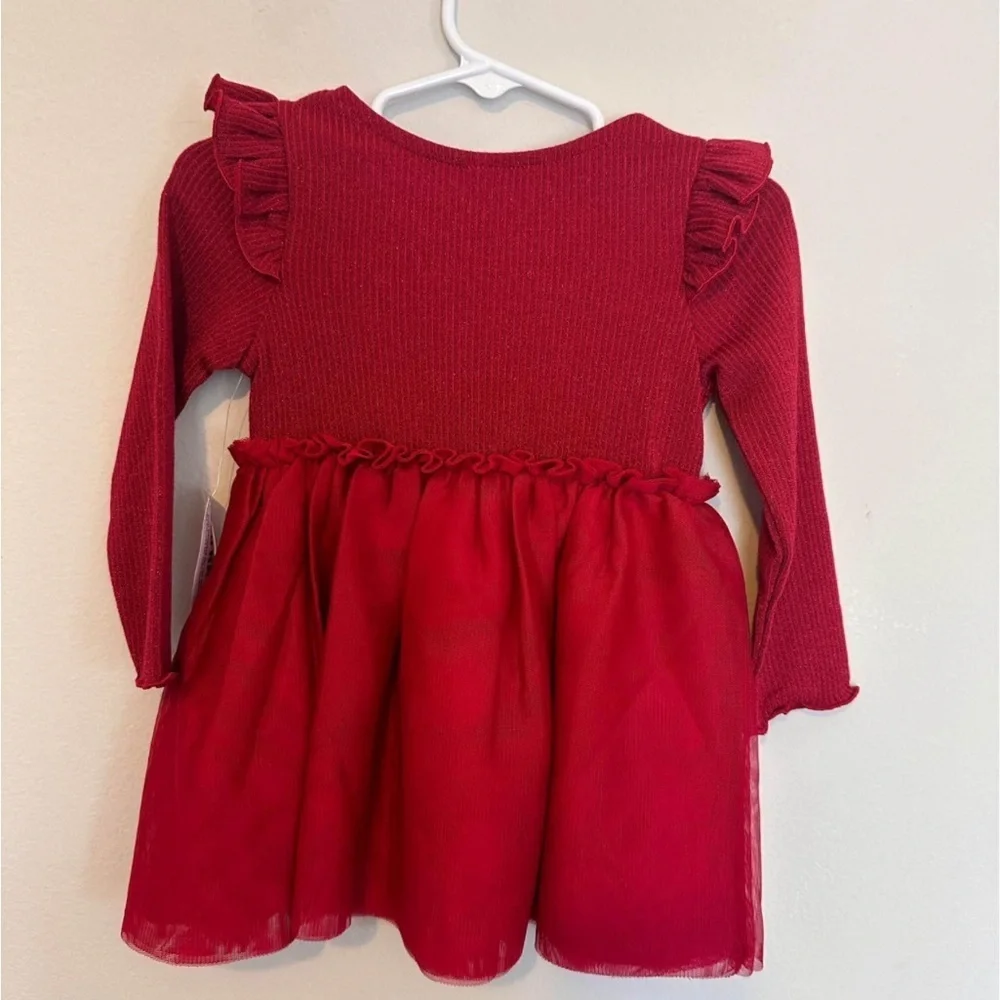 Red Long Sleeve 12-18 month holiday Dress with Ruffles